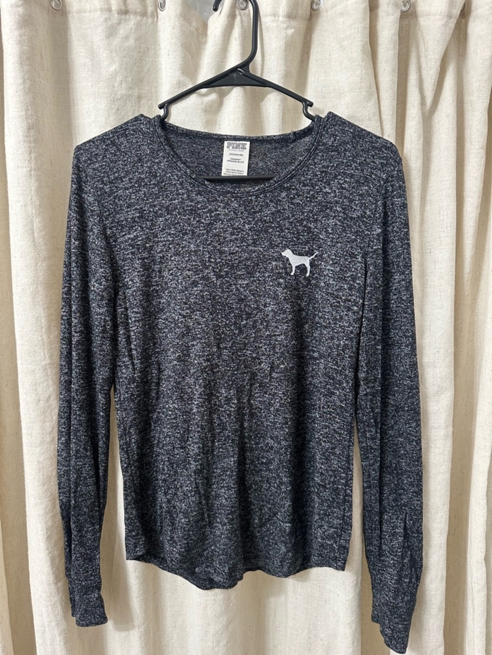 PINK Victoria's Secret Dark Heather Gray Long Sleeve Crewneck Tee